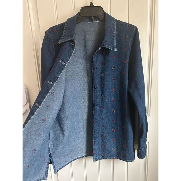 Vintage Samantha Edwards Embroidered Denim Shirt M Western Cottage Jean Button - Picture 8 of 9